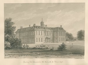 Worcestershire - Hanbury Hall: sepia-tegning, 1833 av John Buckler