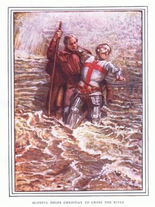 Hopeful hjelper Christian med å krysse elven av John Byam Liston Shaw