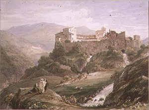Italiensk landskap, med kloster