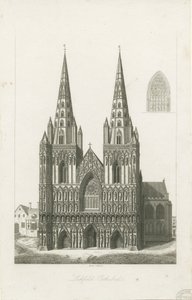 Lichfield Cathedral - West Front: gravering og [?tidlig 1800-tall] (trykk)