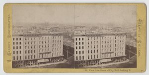 Stereograf av utsikt fra kuppelen til rådhuset ser nordover, før Chicago-brannen i 1871
