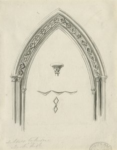 Interiør av Lichfield Cathedral - Arch in North Aisle: sepia-tegning, nd [?19th cent] (tegning) av John Carter