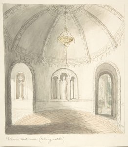 Lea Castle, Worcestershire, utsikt i forrommet, ser nordover, ca. 1816. av John Carter.