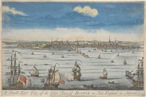 En sørøstlig utsikt over den store byen Boston i New England av John Carwitham