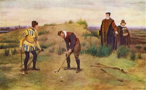 The Sabbath Breakers, to menn tatt i å spille golf på sabbaten (farge litho) av John Charles (after) Dollman
