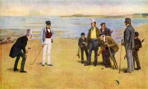 The Stymie, en foursome som spiller golf på North Berwick av John Charles (after) Dollman