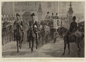 Hennes Majestets tegnestue, H R H prinsen av Wales forlater palasset til Marlborough House etter salongen