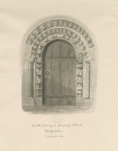 Armitage Church - South Doorway: sepia-tegning av John Chessell Buckler
