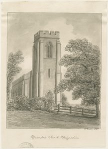 Bramshall kirke: sepia tegning av John Chessell Buckler