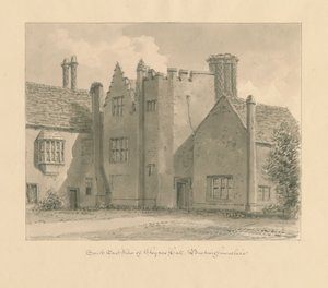 Buckinghamshire - Chenies Hall: sepia-tegning, 1824 av John Chessell Buckler