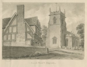 Cannock Church: sepia-tegning, 1841 av John Chessell Buckler