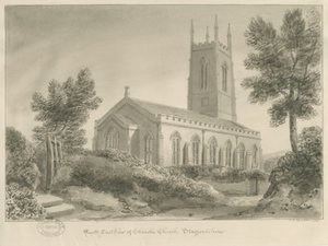 Cheadle Church: sepia-tegning av John Chessell Buckler