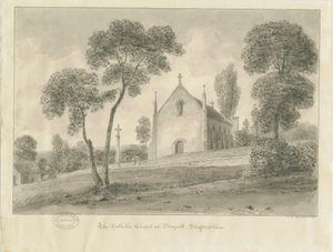Cresswell - Draycott-in-the-Moors katolske kapell: sepia-tegning, 1841 av John Chessell Buckler