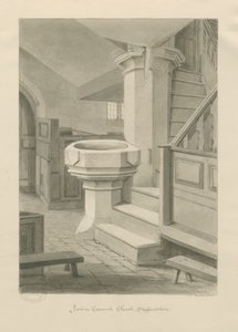 Font i Cannock Church: sepia-tegning, 1841