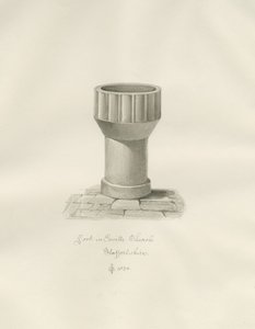 Font i Enville kirke: sepia-tegning av John Chessell Buckler