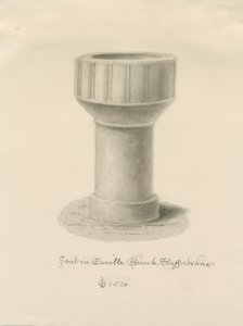Font i Enville kirke: sepia-tegning, 1820 av John Chessell Buckler