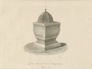 Font i Sandon Church: sepia vasketegning, mai 1841 (tegning) av John Chessell Buckler