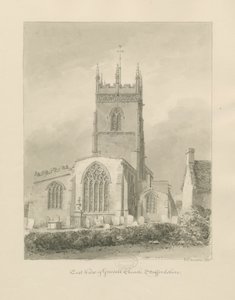 Gnosall kirke: sepia tegning av John Chessell Buckler