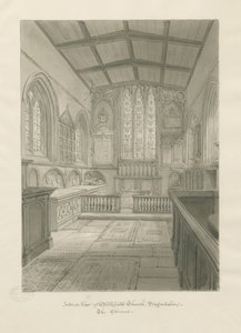 Interiør i Blithfield Church: sepia-tegning av John Chessell Buckler