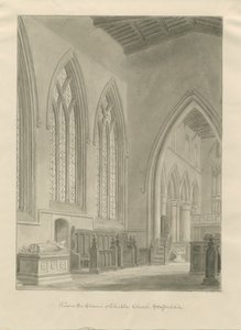 Interiør i Checkley Church: sepia-tegning, 1841 av John Chessell Buckler