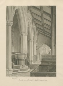Interiør i Leigh Church: sepia-tegning