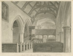 Interiør av Sandon Church: sepia-tegning, 1841 av John Chessell Buckler