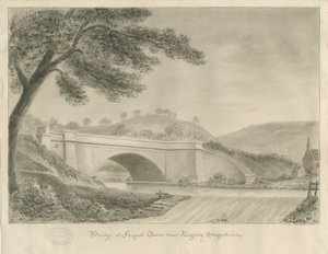 Kingsley - Bridge at Froghall: sepia-tegning, 1841 av John Chessell Buckler