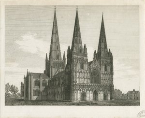 Lichfield Cathedral - West Front: gravering, og [begynnelsen av 1800-tallet] (trykk) av John Chessell Buckler