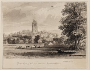 North West View of Shepton Mallet, Somersetshire, 1834 (penn, pensel og blekk på papir)