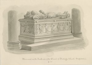 Penkridge Church - Tomb of [Sir Edward Littleton]: sepia-tegning av John Chessell Buckler