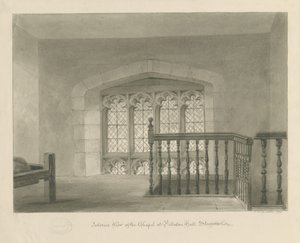 Pillaton Hall - Interiør av kapell: sepia-tegning, 1841 av John Chessell Buckler