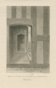 Pillaton Hall - Interiør i Gatehouse: sepia-tegning av John Chessell Buckler