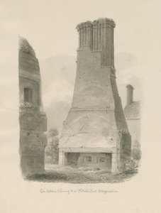 Pillaton Hall - Kitchen Chimney: sepia tegning av John Chessell Buckler