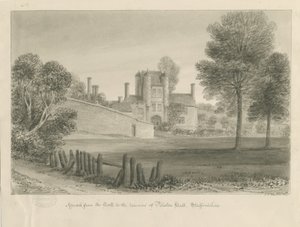 Pillaton Hall: sepia tegning av John Chessell Buckler