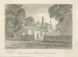 Rugeley Town - Grammar School: sepia wash drawing, 1824 av John Chessell Buckler