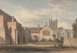 Sørøstutsikt over kirken og palasset i Croydon, Surrey av John Chessell Buckler