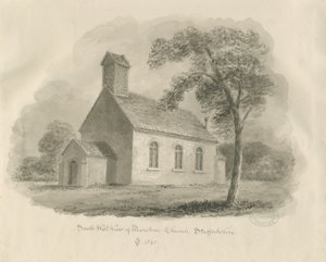 Stafford - Marston Chapel: sepia-tegning (vignettert) av John Chessell Buckler