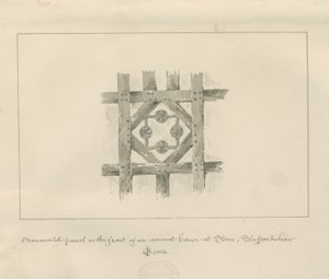 Stein - Ornamental Panel på et eldgammelt hus: sepia vask tegning av John Chessell Buckler