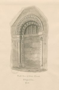 Stowe Church - South Door: sepia tegning av John Chessell Buckler
