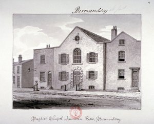 Utsikt over baptistkapellet på Jamaica Row, Bermondsey, London, 1826 av John Chessell Buckler