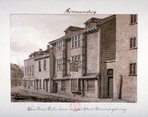 Utsikt over Three Tuns offentlige hus på Jacob Street, Bermondsey, London, 1828 av John Chessell Buckler