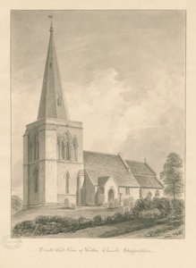 Weston-on-Trent Church: sepia-tegning av John Chessell Buckler