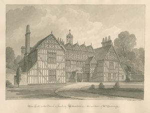 Worcestershire - Hanbury - Meer Hall: sepia-tegning av John Chessell Buckler