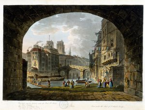 Paris: Pont de Chatelet og og Hotel Dieu - i ""Paris vu par J.C. Mattes"", red. Miller, London av John Claude Nattes