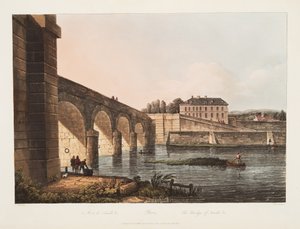 Paris, The Bridge of Neuille, illustrasjon fra Versailles, Paris og Saint Denis, pub. 1807 (akvatint) av John Claude Nattes