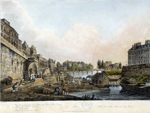 Paris: Utsikt over Pont Notre-Dame - i "Paris vu par J.C. Mats", red. Miller, London av John Claude Nattes