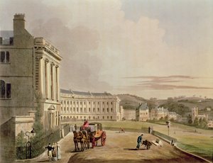 The Crescent, detalj av gaten, fra Bath Illustrated by a Series of Views, gravert av John Hill 1770-1850 pub. av William Miller, 1804 aquatint detalj av 92988 av John Claude Nattes