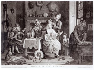 High Life Below Stairs, gravert av Caldwell, pub. i 1772 av John Collet