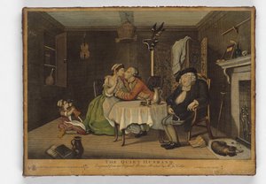 The Quiet Husband, trykk laget av John June, ca. 1768 (håndfarget gravering) av John Collet