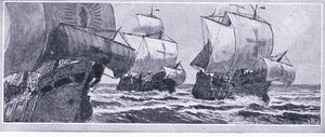 Henry Hudsons siste reise-1610. Kast på drift av et myterisk mannskap, Newnes Pictorial Knowledge utgitt av Newnes, ca. 1950-tallet av John Collier